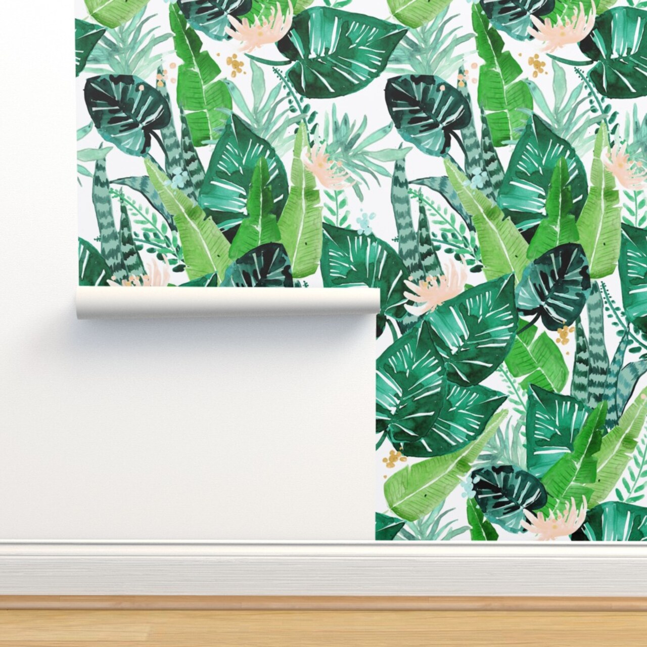 Jungle Tropical White Leaves Banana Leaf Hawaii Plant Custom Removable Wallpaper by Spoonflower Peel & Stick Wallpaper 2FT Wide